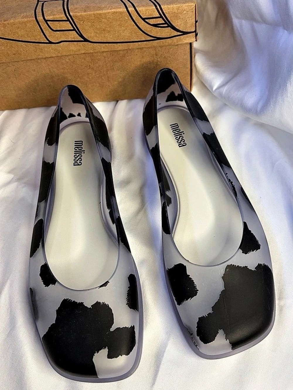Melissa Ultragirl Basic Cow Print Flats Black & White US 8